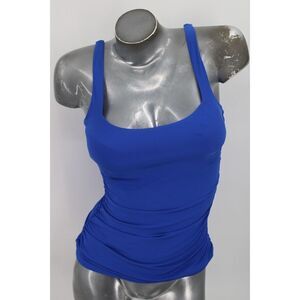 Athleta Square Neck Bra Cup TANKINI TOP Size 32D/DD Bright Blue Ruched Sides